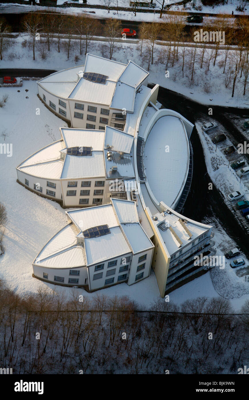 Aerial view, office buildings, commercial property, Am Eichenhain, snow, winter, Siegen, Sauerland area, North Rhine-Westphalia Stock Photo