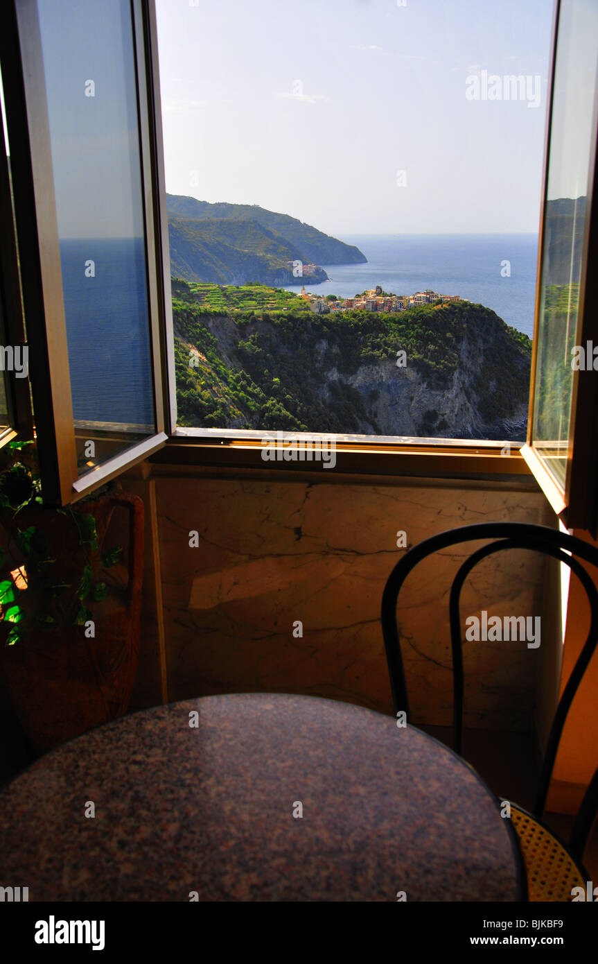 bar cafe room with a view Cinque Terre Italy Stock Photo
