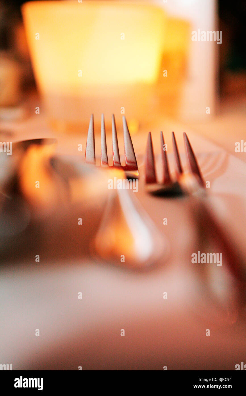 Cutlery and table decorations at a ceremony Stock Photo