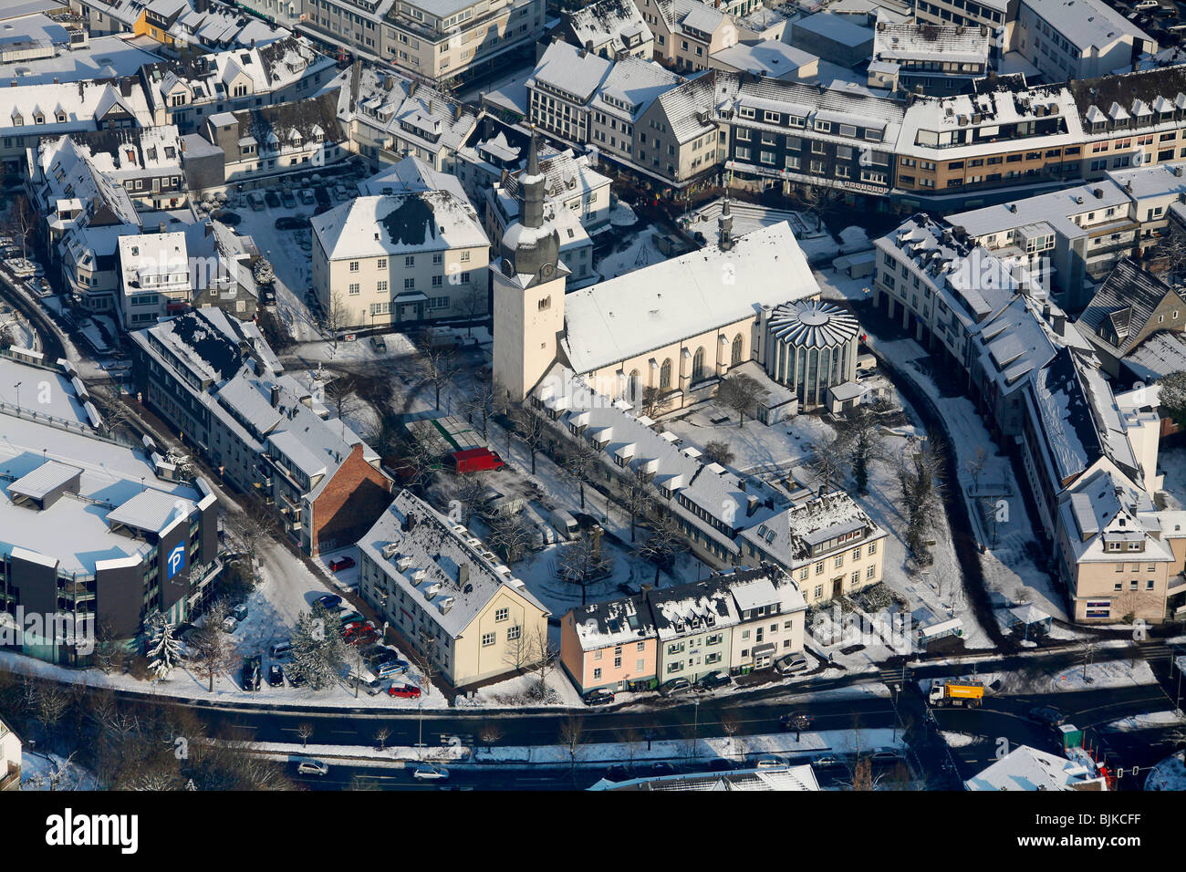 Aerial photo, Meschede in the snow in winter, North RhineWestphalia