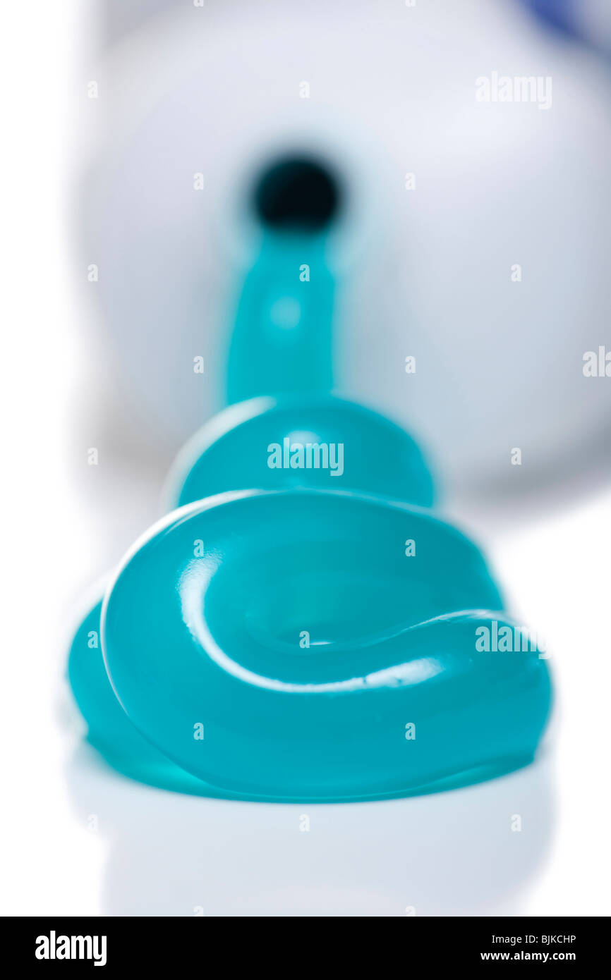 Toothpaste tube with dripping toothpaste Stock Photo Alamy