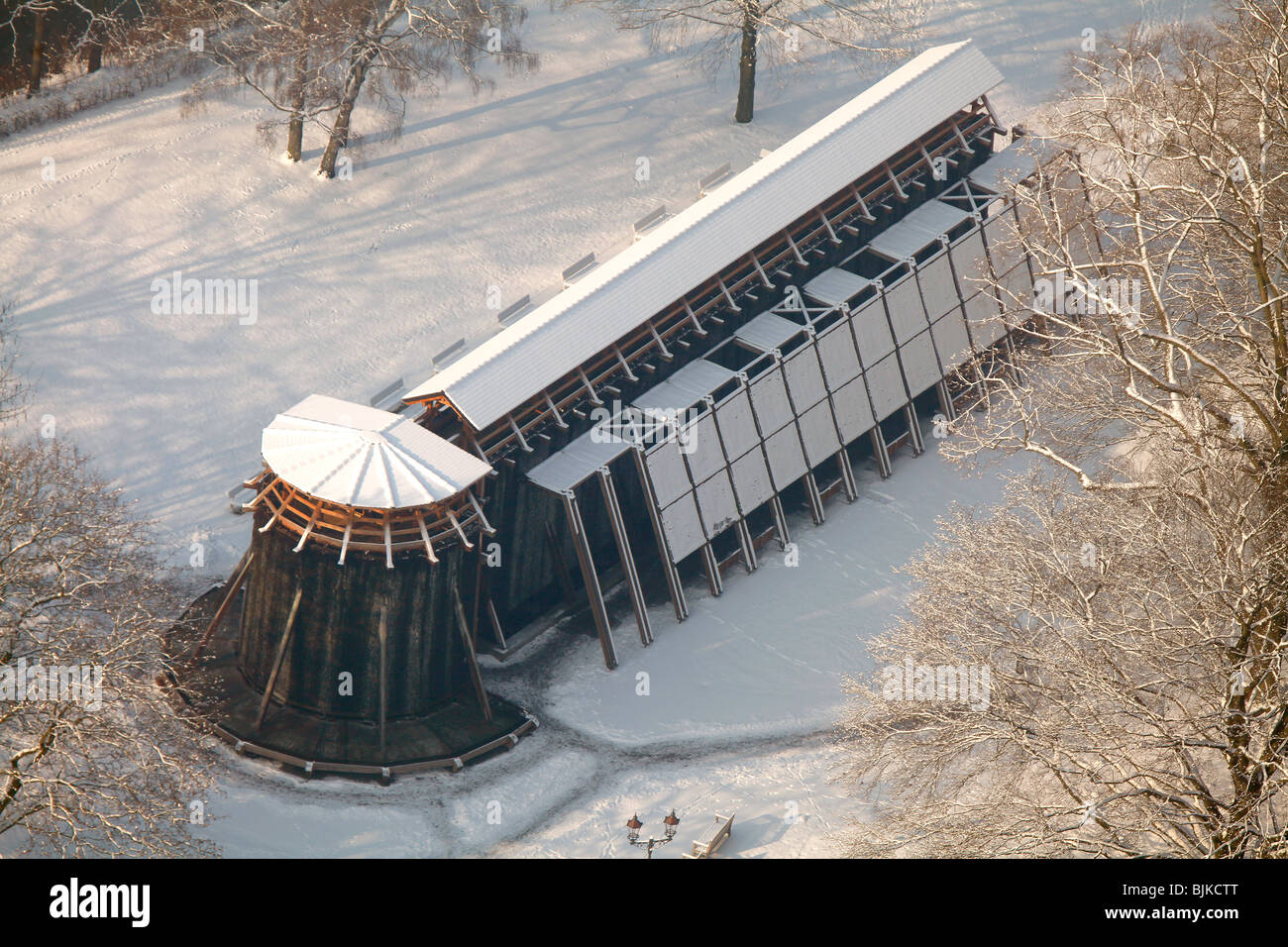 Aerial photo, graduation works in the snow, Hamm, Ruhr area, North Rhine-Westphalia, Germany, Europe Stock Photo