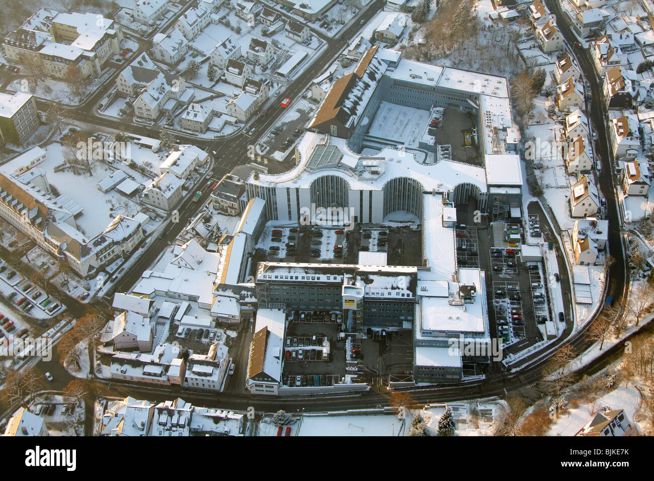 Aerial photo, medium-sized business Viega in the snow in winter, Attendorn, North Rhine-Westphalia, Germany, Europe Stock Photo