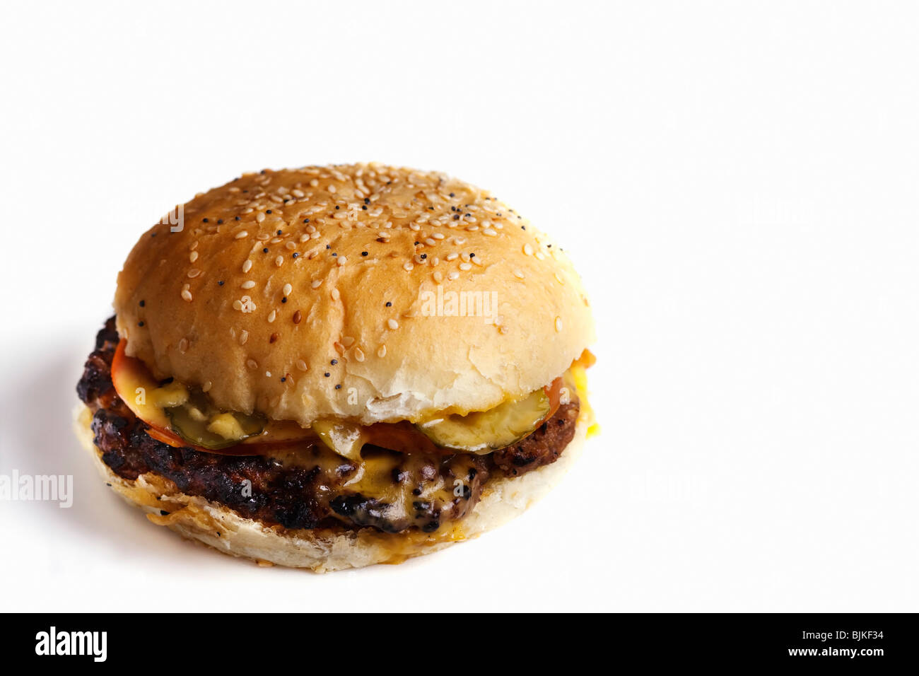Cheeseburger. Isolated. Copy space. Stock Photo