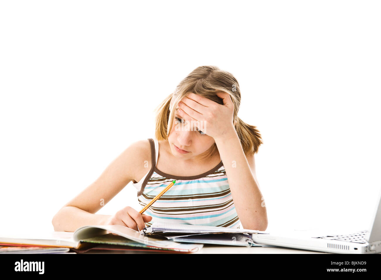 Girl doing homework, learning Stock Photo - Alamy