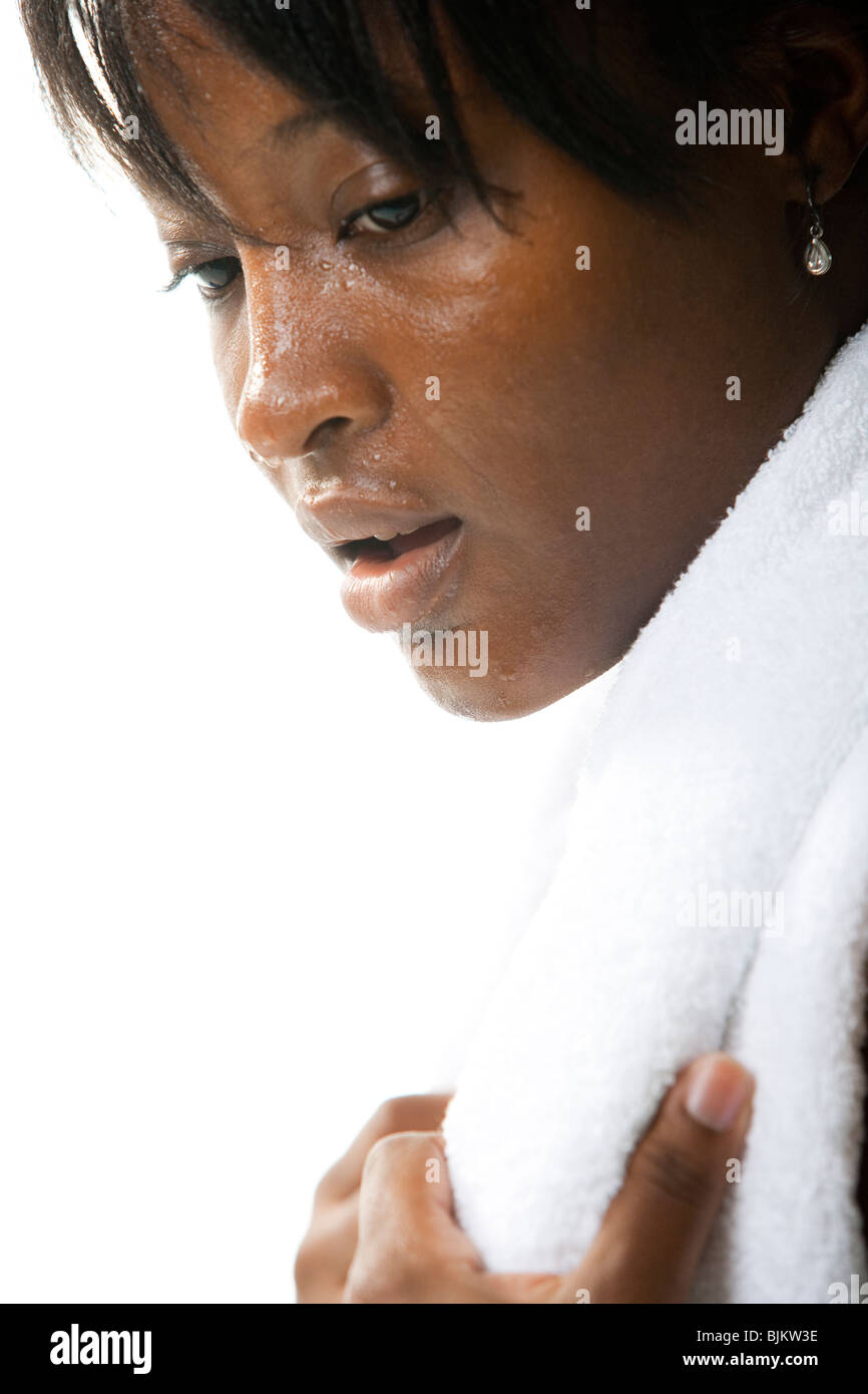 Closeup of woman perspiring Stock Photo