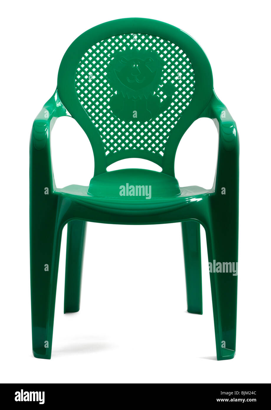 Childrens green plastic chair on white background Stock Photo