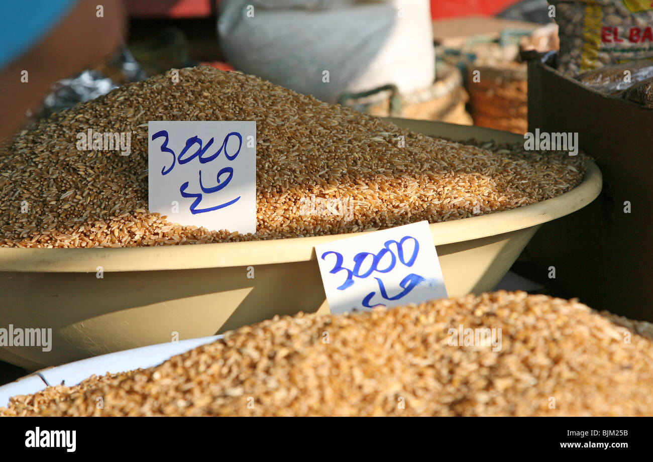 Rice and pulses for sale at a Tunis market, Tunisia, North Africa Stock Photo