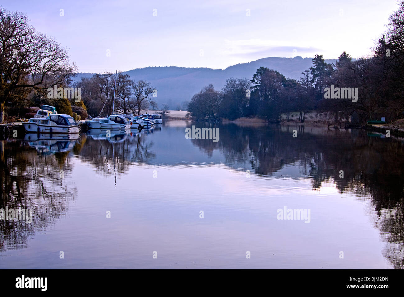 Southern tip of Lake Windermere at Newby Bridge on a frosty morning
