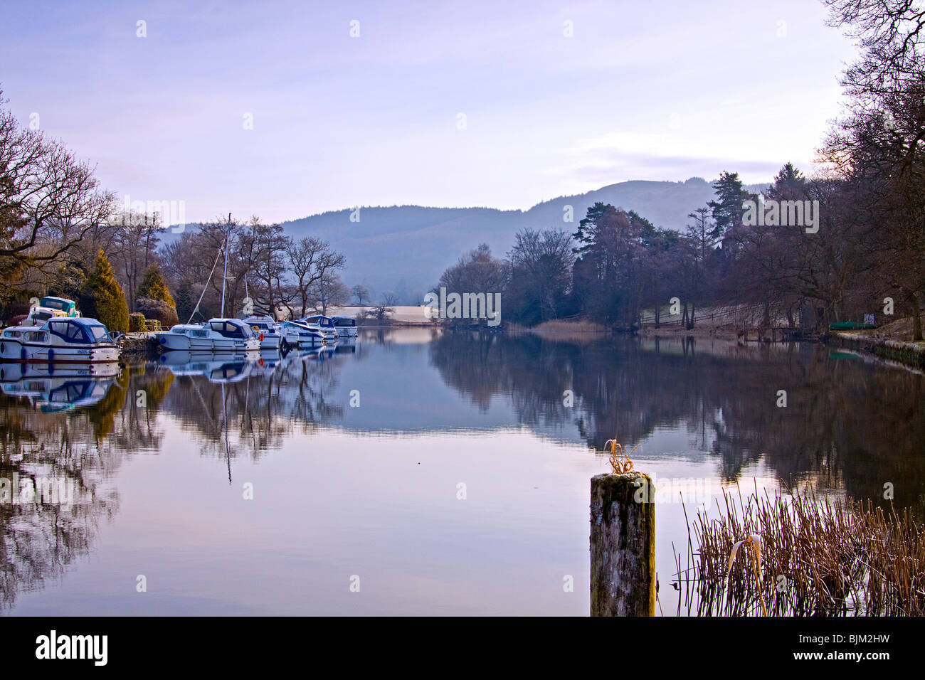Southern tip of Lake Windermere at Newby Bridge on a frosty morning