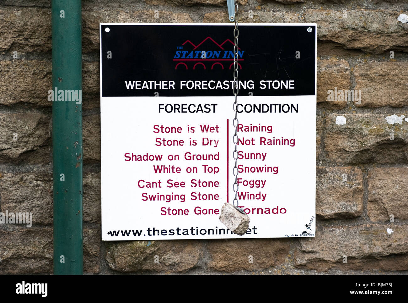 Amusing sign concerning weather forecasting outside a pub in Yorkshire walking country. Taken from public highway Stock Photo