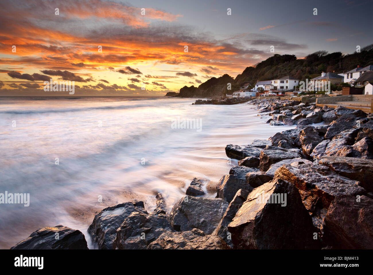 Sun setting over Steephill Cove. Isle of Wight, England, UK Stock Photo
