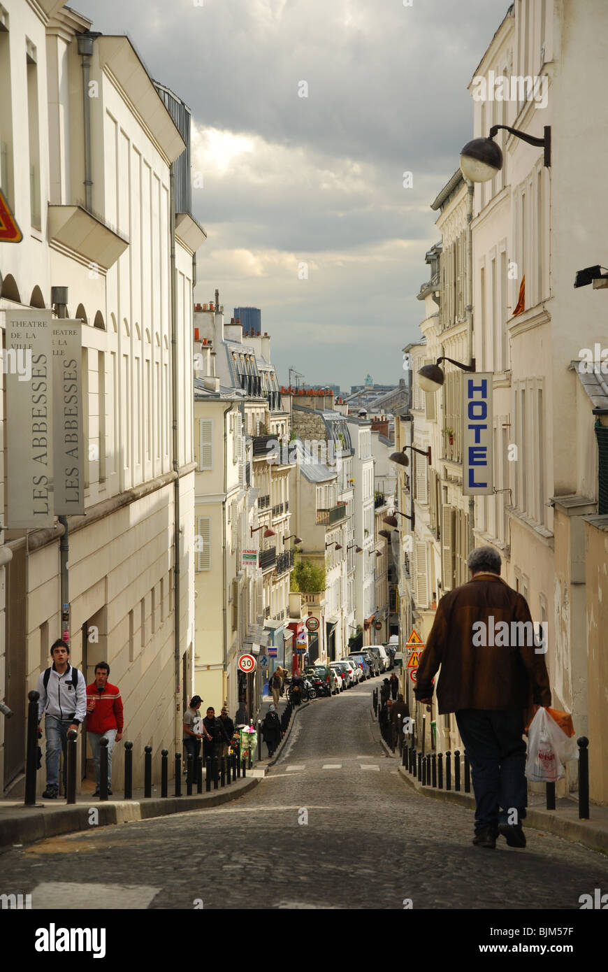 view down Rue Houdon, Montmartre Paris France Stock Photo