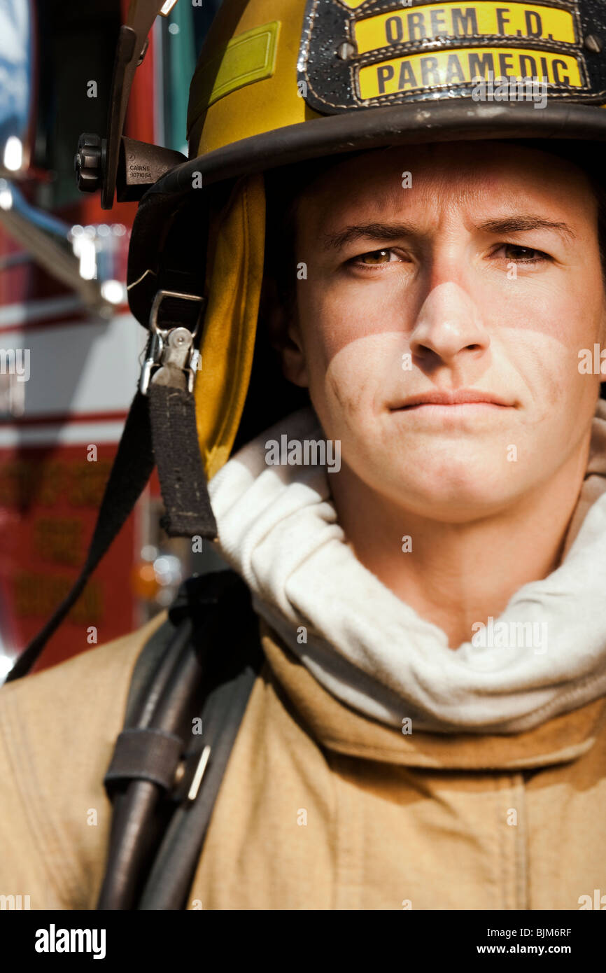 Portrait of a firefighter smiling Stock Photo Alamy