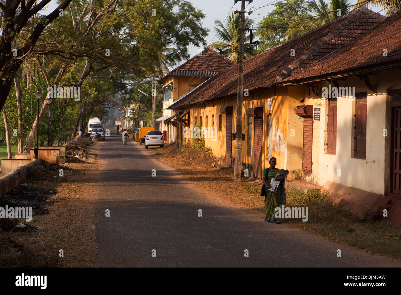 India, Kerala, Alappuzha, (Alleppey), quiet back street in coir-producing district Stock Photo