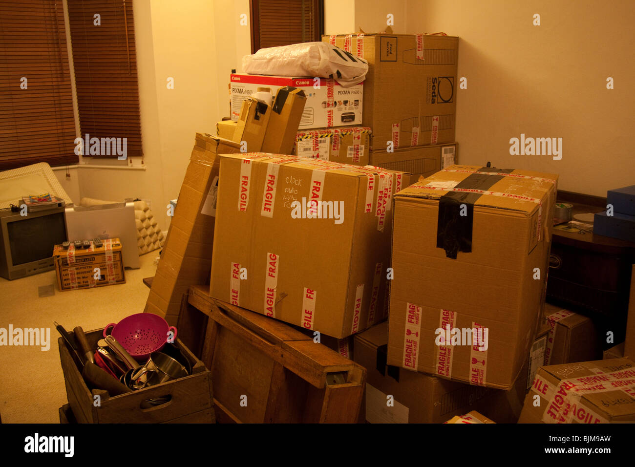 Moving house piles of boxes,London, England Stock Photo Alamy