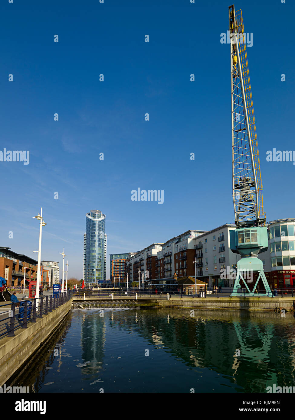 Gunwharf quay Portsmouth looking back at the lipstick building Stock