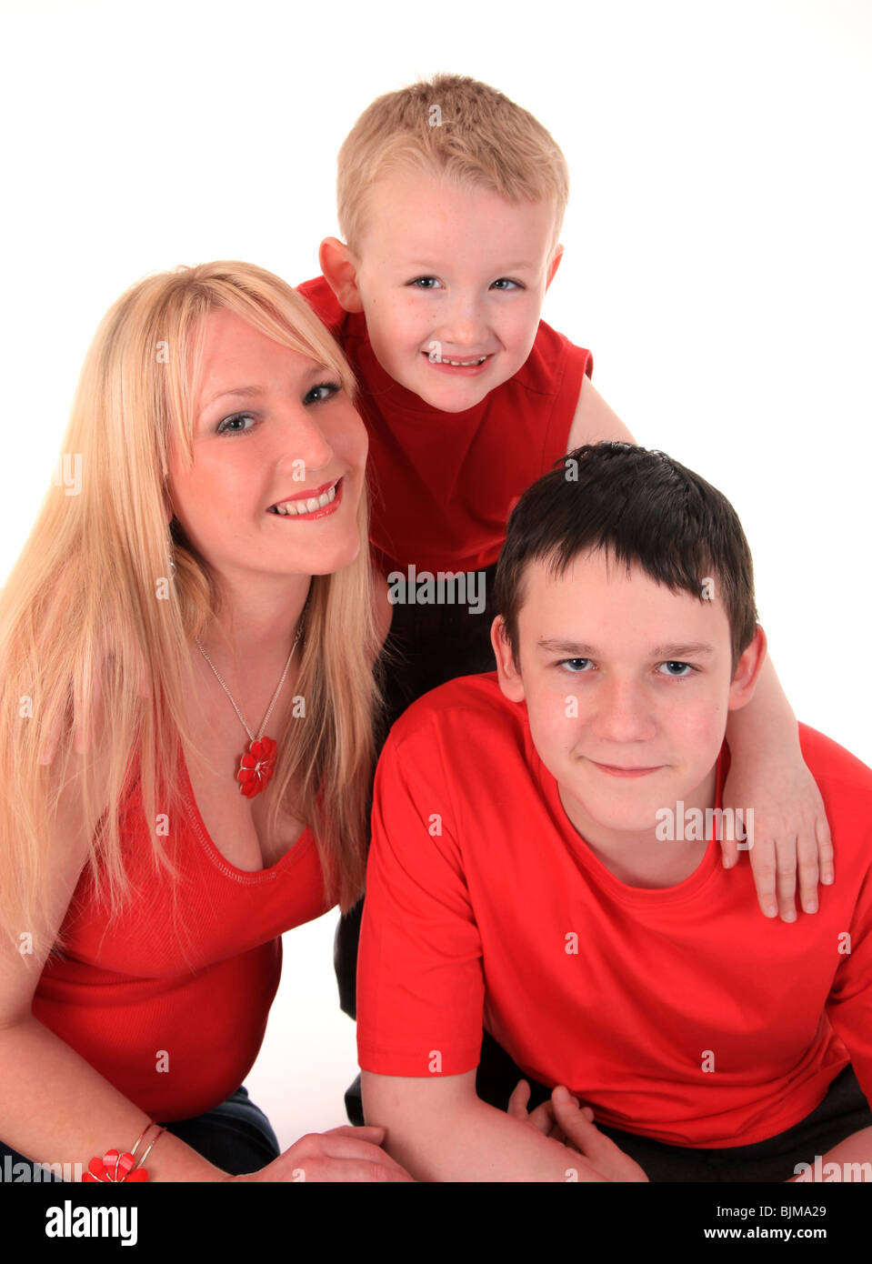Family portrait of young single mum with her two sons. Stock Photo