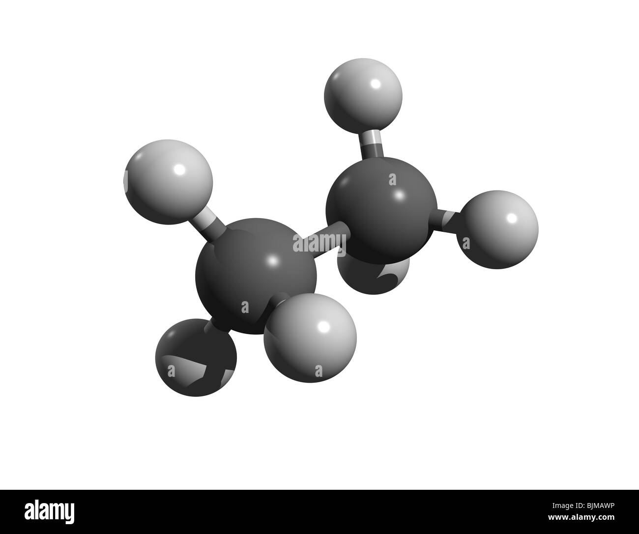 ethane molecule (colorcode: black=carbon, white=hydrogen) Stock Photo