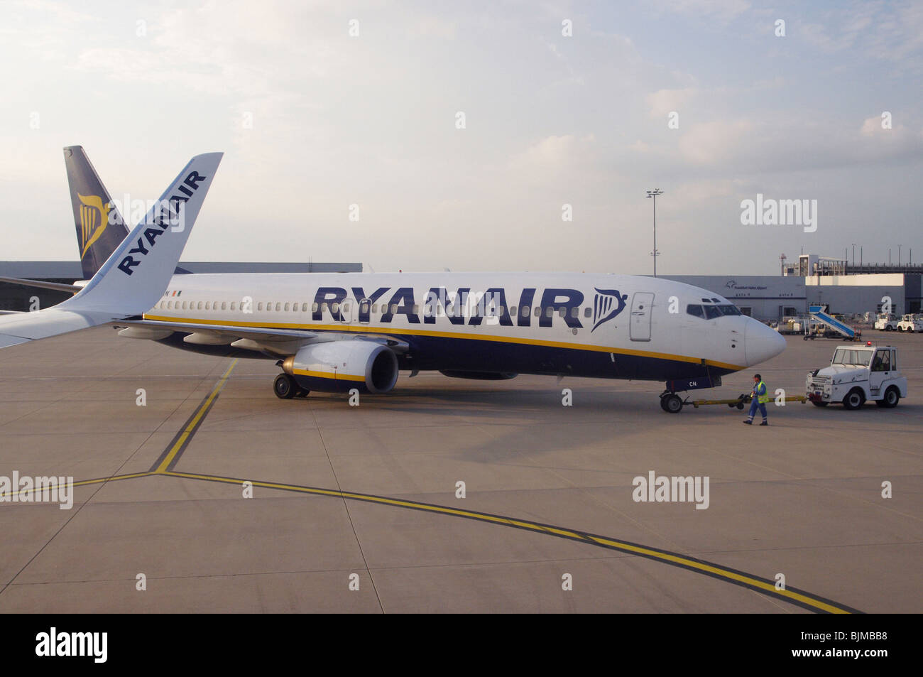 Ryanair airplane at the Frankfurt-Hahn Airport, Lautzenhausen, Germany Stock Photo