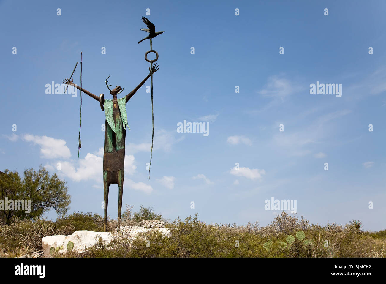 Metal statue of shaman indian Seminole Canyon State Park Val Verde County Texas Stock Photo