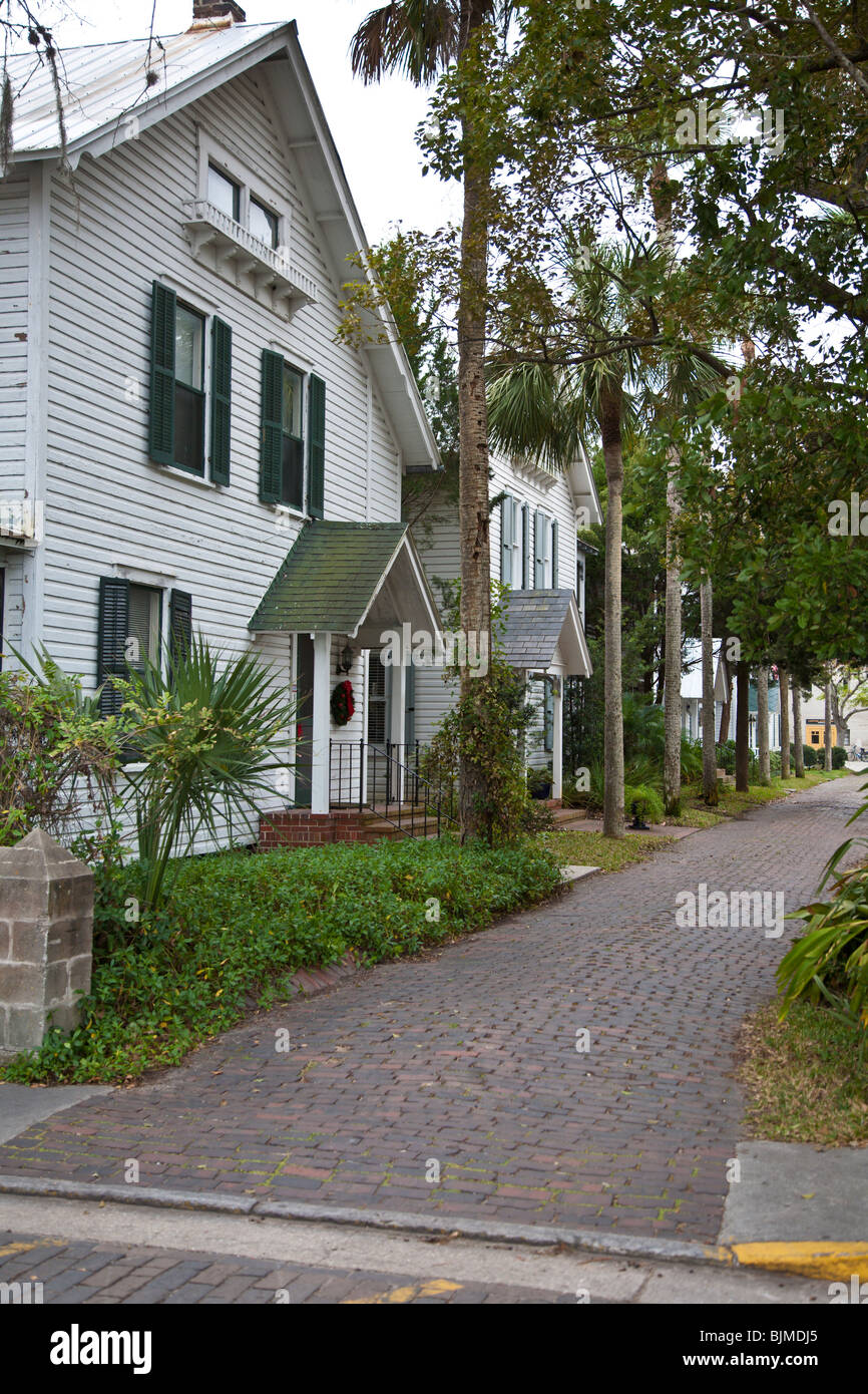 St. Augustine, FL Jan 2009 Houses in historic brick paved neighborhood of St. Augustine