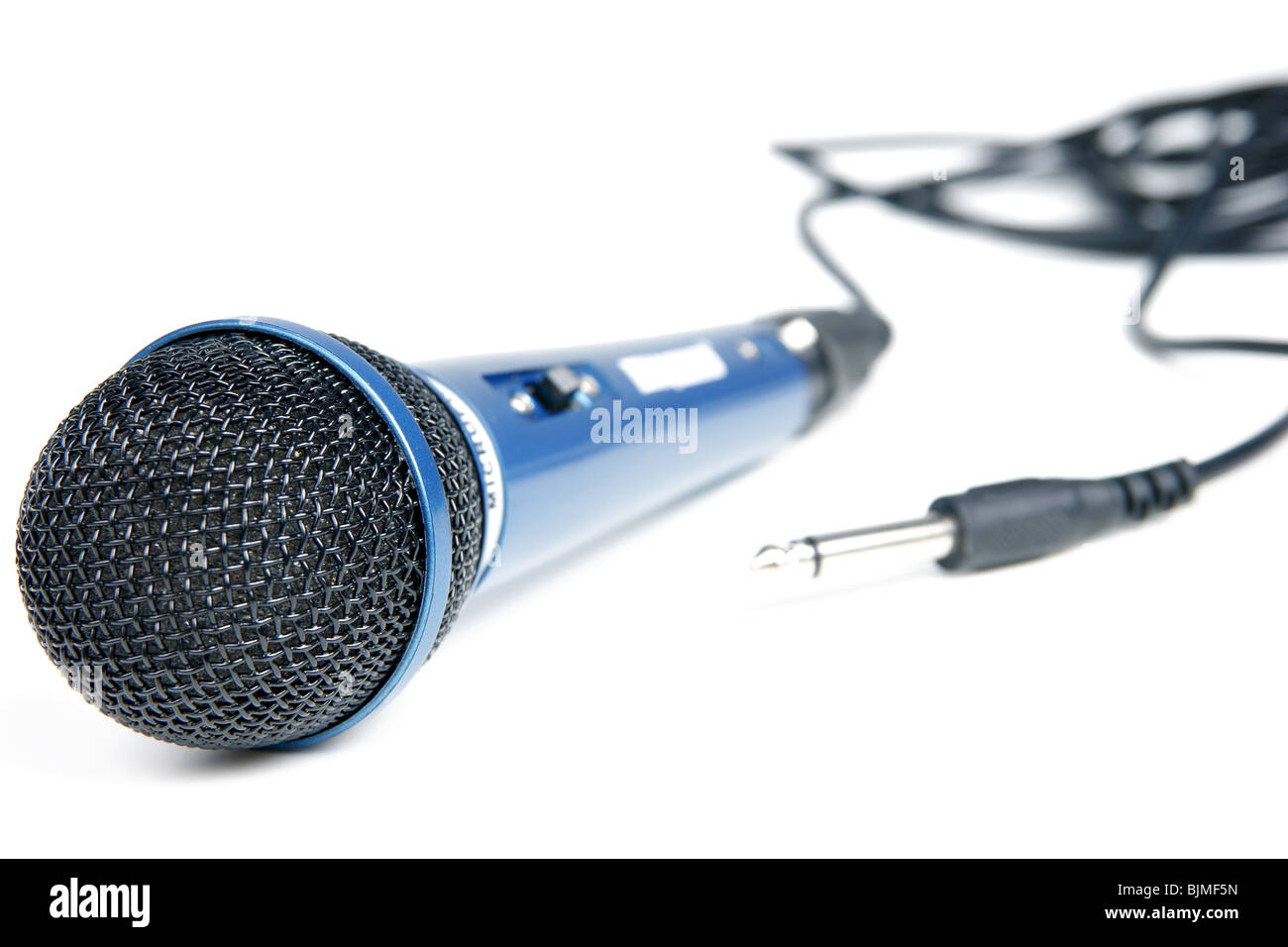 Blue big microphone to karaoke miusic close-up Stock Photo