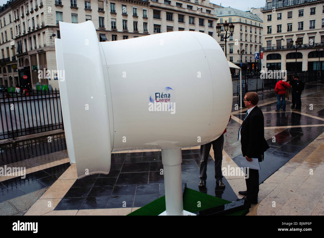 Paris, France, New Technology, Eolian Wind Turbine 'Eléna Energie', on display outside Street, global green economy concept, responsible business sustainable investing Stock Photo
