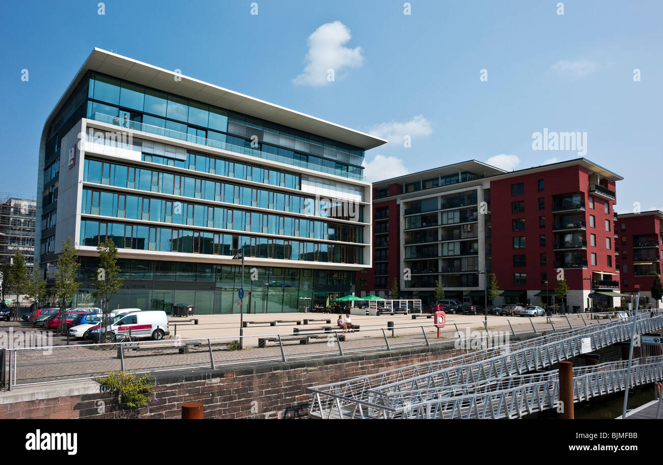 Building at Zentralen Platz square, Gutleutviertel district, Westhafen, Frankfurt, Hesse, Germany, Europe Stock Photo