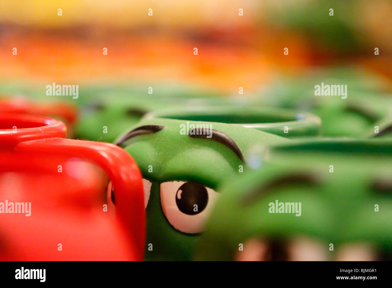 Mugs in different colors in the M & M store on Las Vegas Boulevard in