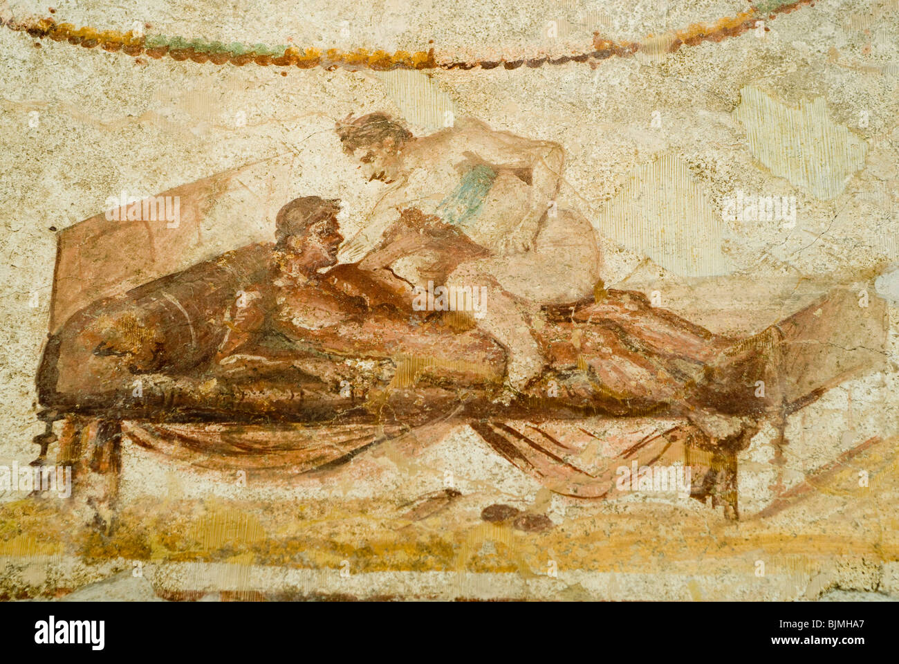 Italy, Campania, Pompeii, archaeological district, excavations of the Roman town of Pompeii, cathouse, fresco Stock Photo