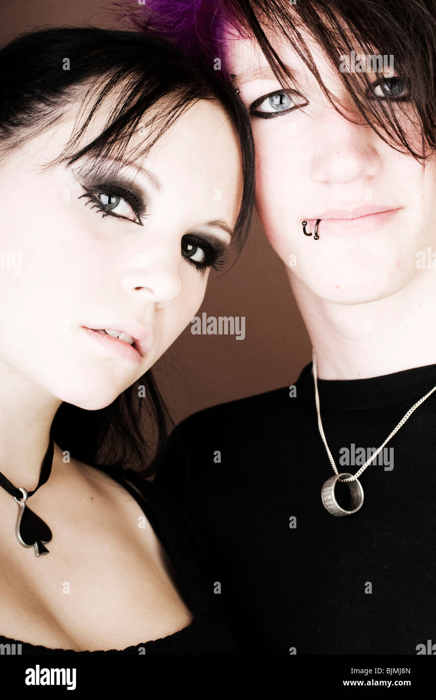 Couple, Gothic, emo, facees, musician Stock Photo