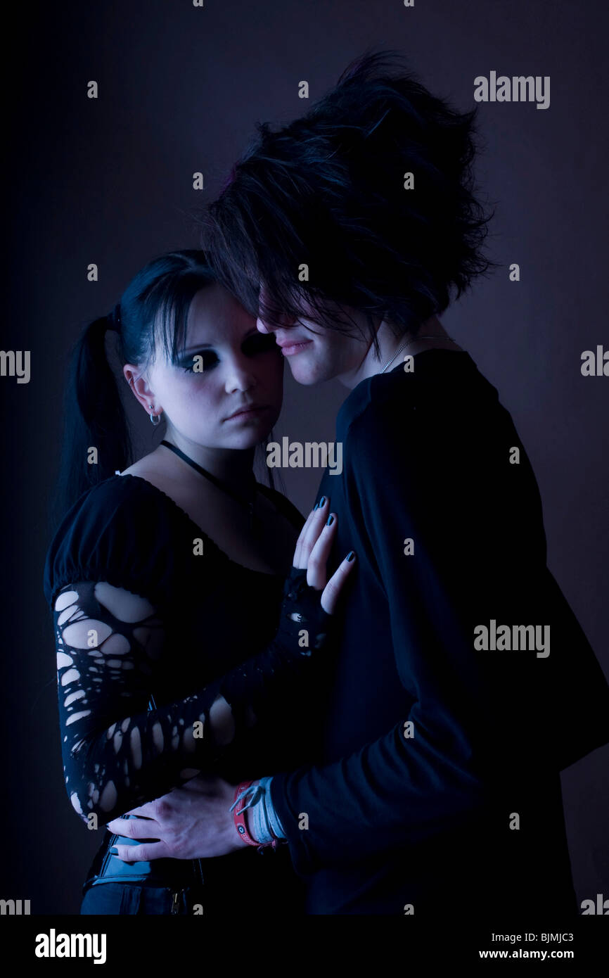 Couple, Gothic, emo, musicians, standing Stock Photo