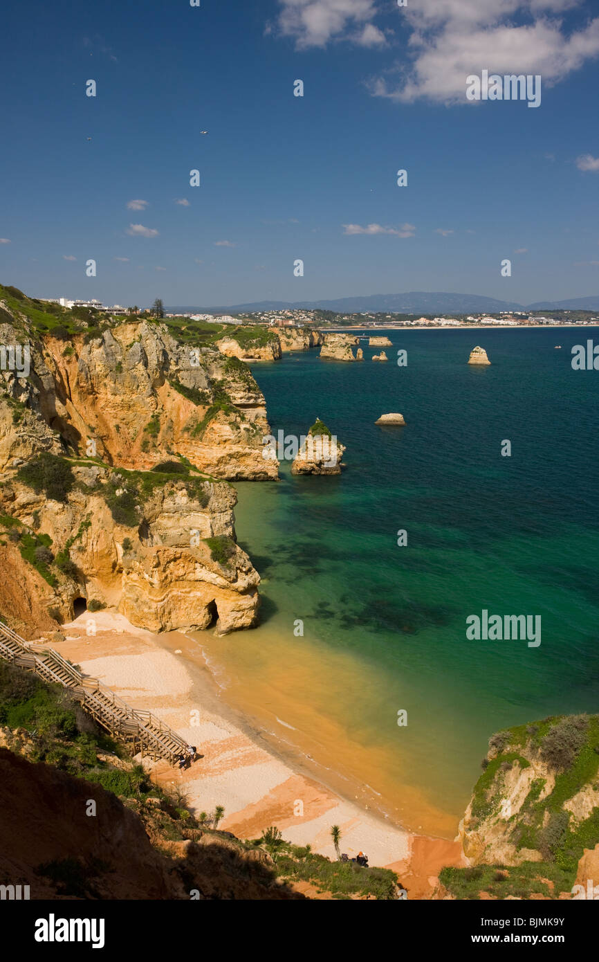 Eroding cliffs, stacks and islets at Ponta da Piedade, near Lagos, Algarve, Portugal. Stock Photo