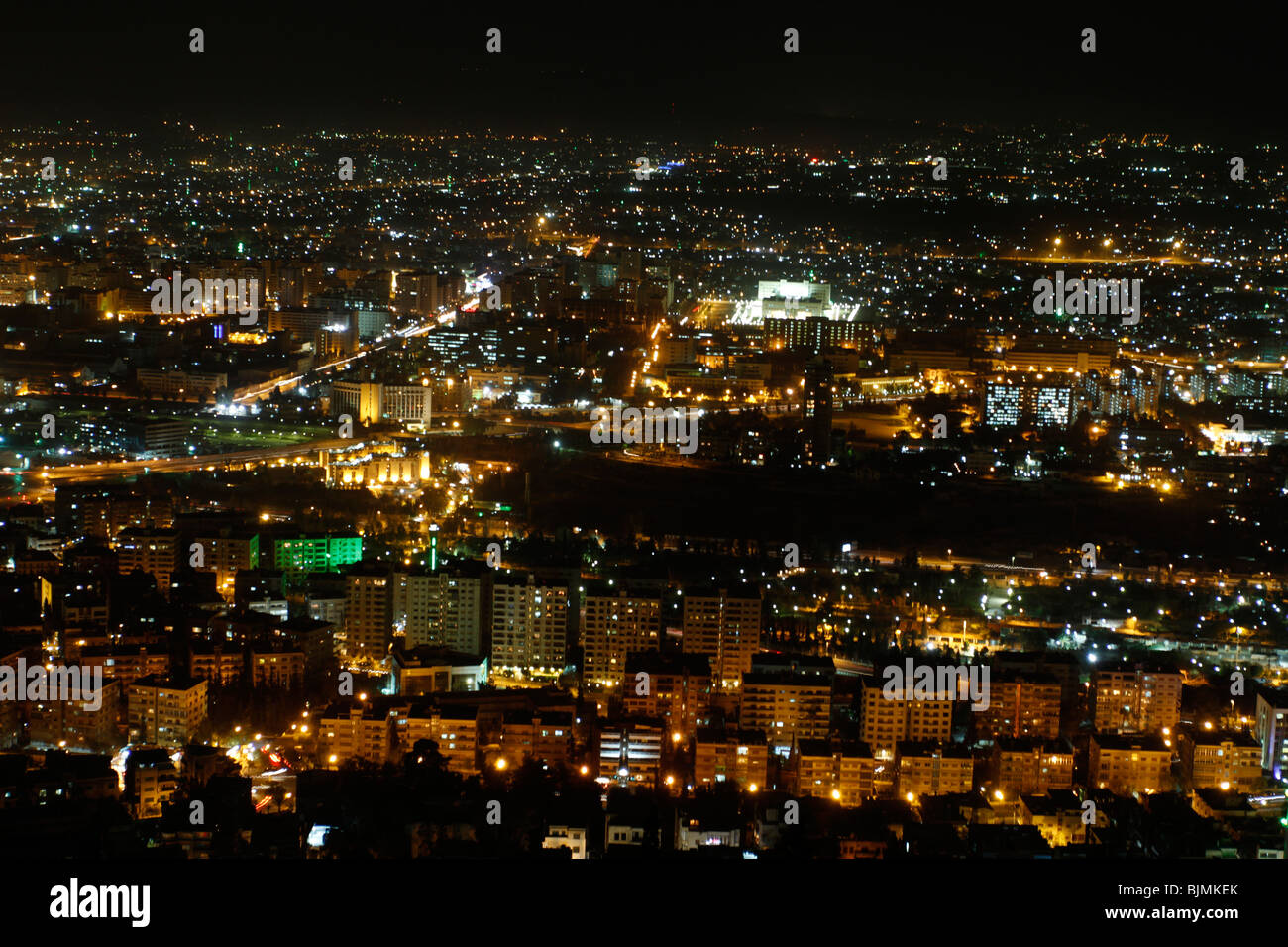 Damascus from Mount Qasiyun at night. Stock Photo