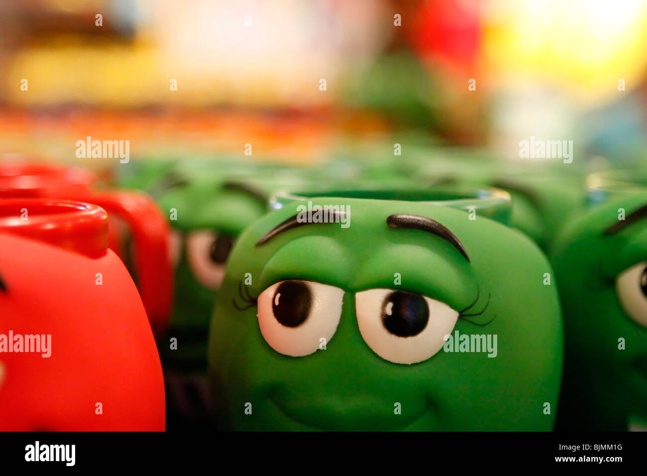 Mugs in different colors in the M & M store on Las Vegas Boulevard in Las Vegas, Nevada, USA Stock Photo