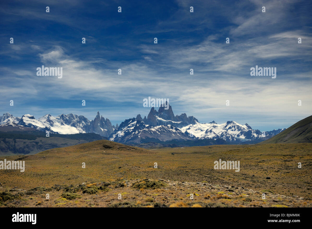 Mt. Fitz Roy and Mt. Cerro Torre, El Chalten, Andes, Patagonia, Argentina, South America Stock Photo