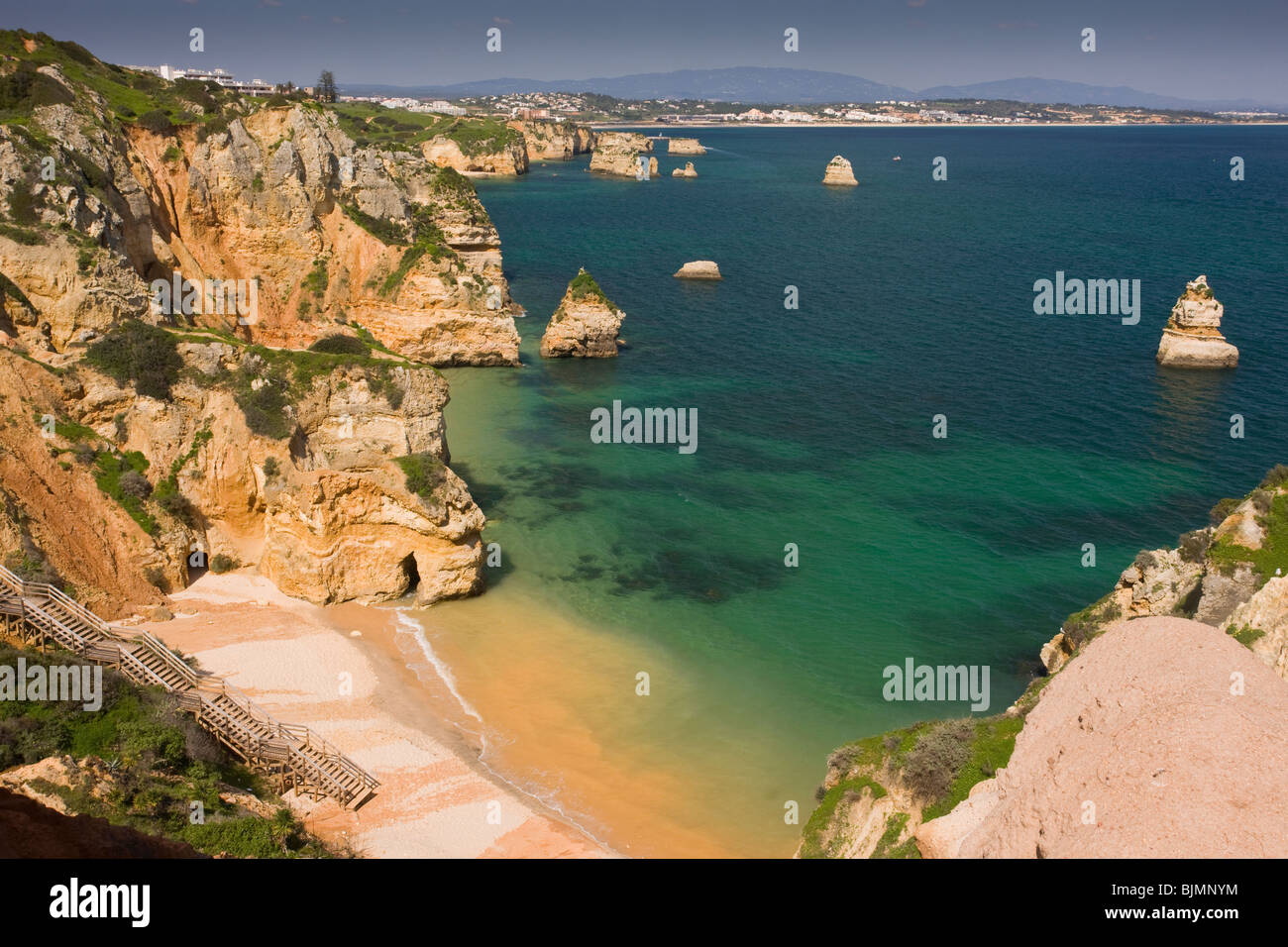 Eroding cliffs, stacks and islets at Ponta da Piedade, near Lagos, Algarve, Portugal. Stock Photo