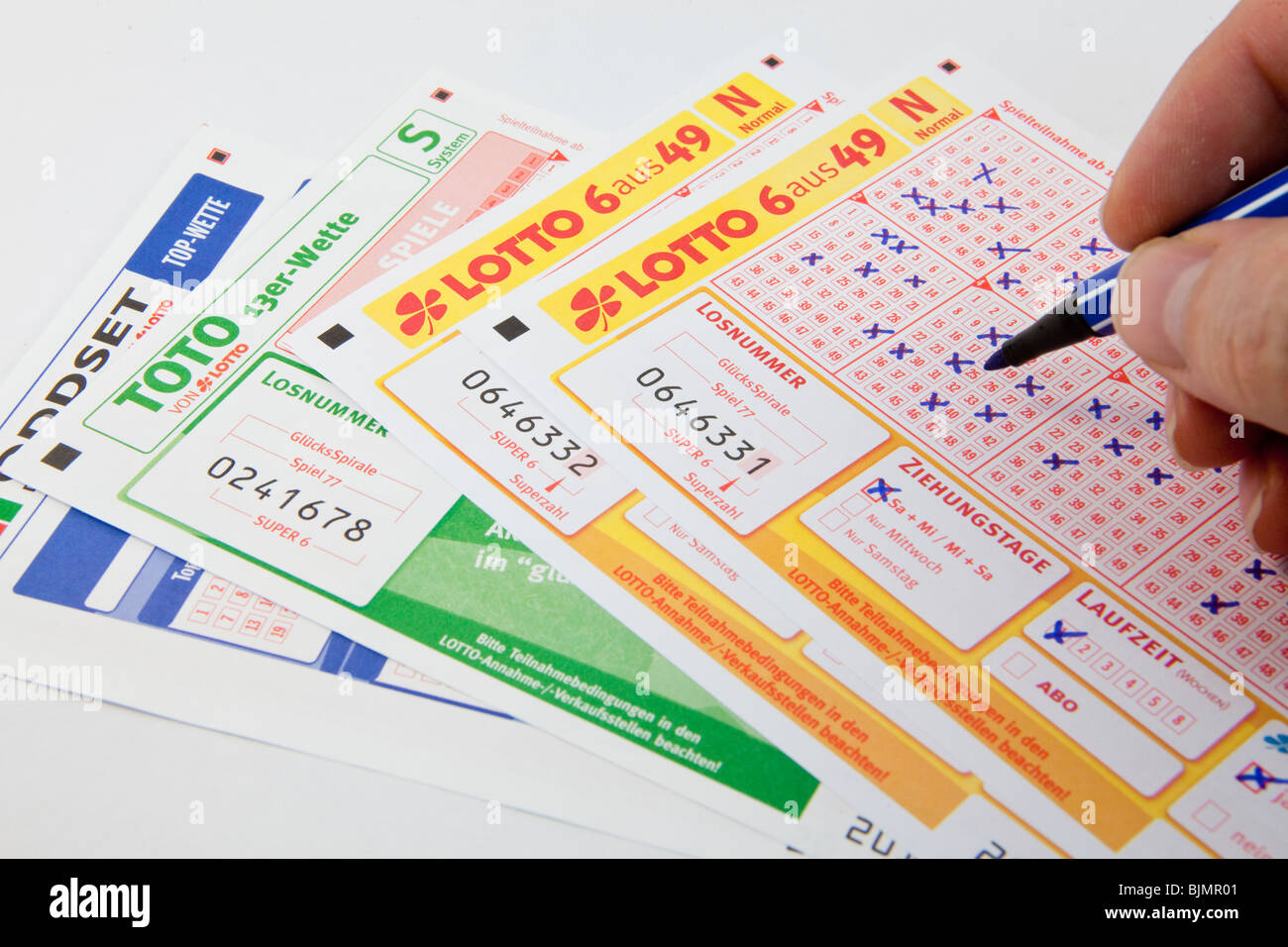 Filled out lottery tickets Stock Photo