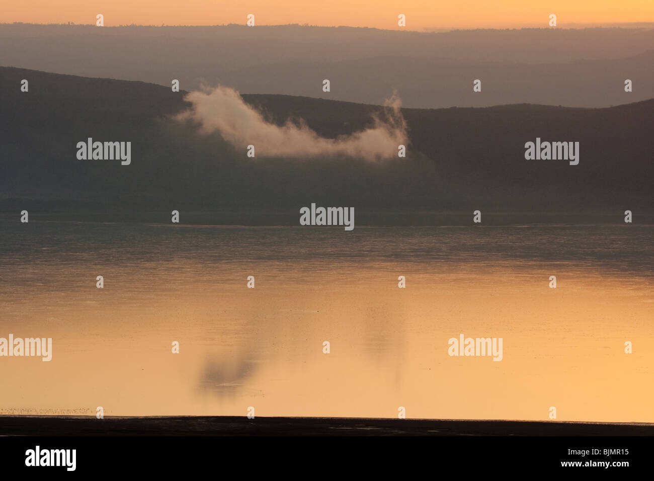 A cloud at sunrise over lake Nakuru (Kenya). Stock Photo