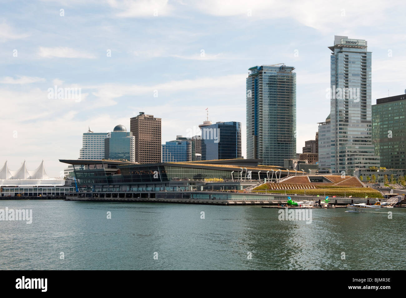 View of Vancouver Convention Centre from Coal Harbour, Vancouver, British Columbia Stock Photo