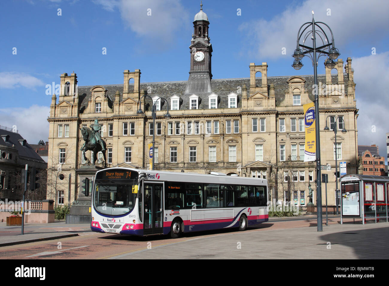 A First Group bus, City Square, Leeds, West Yorkshire, England, U.K. Stock Photo