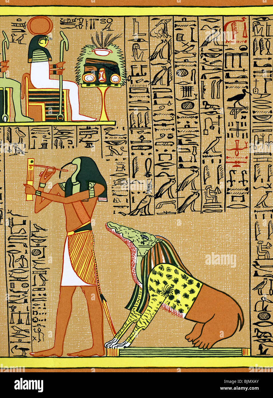 The ibis-headed god of writing, Thoth, records the judgment made on ...