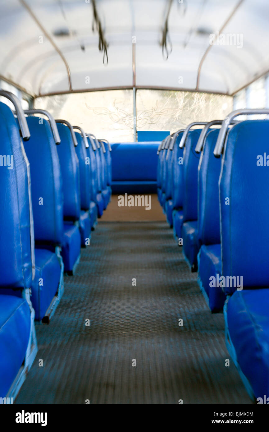Inside a vintage bus Stock Photo