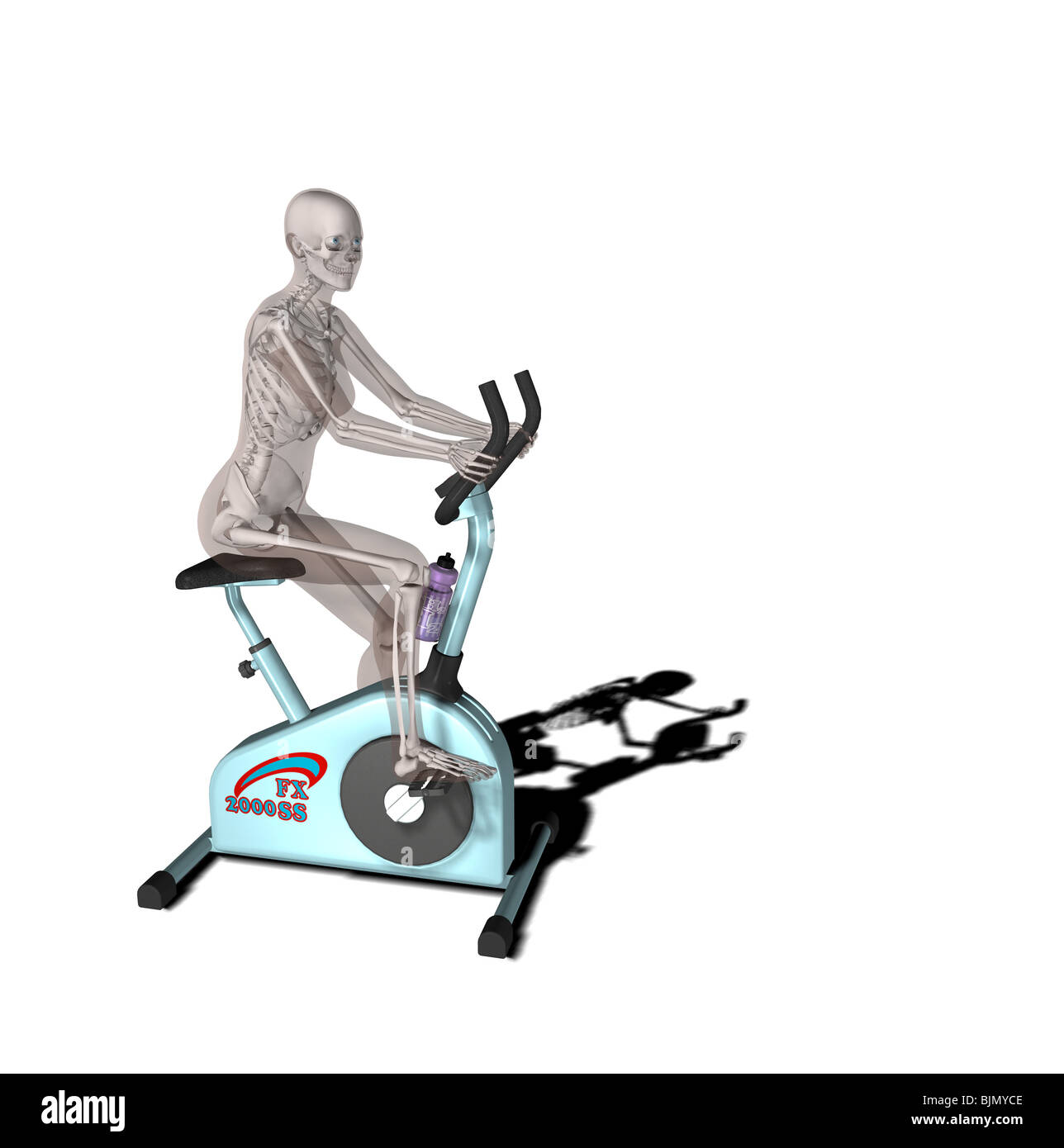 muscle woman on a bicycle trainer Stock Photo