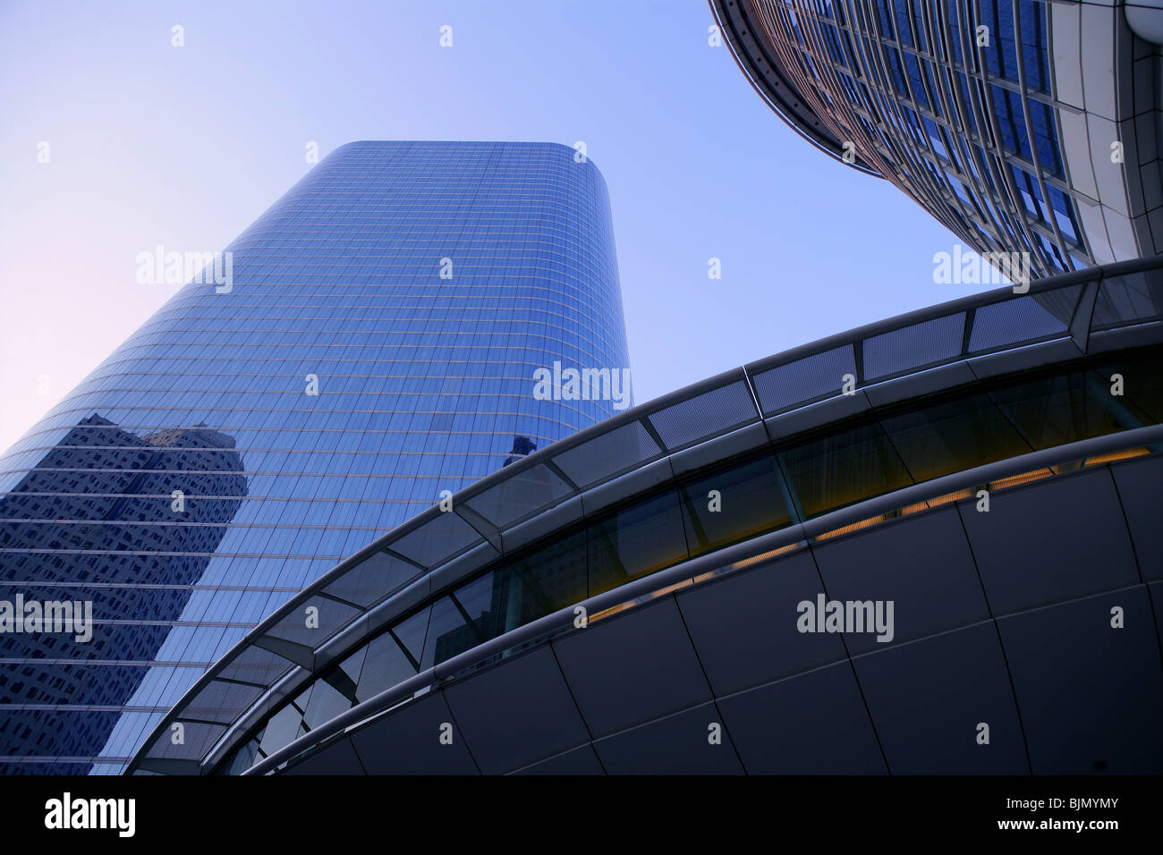 Blue mirror glass facade skyscraper buildings city of Houston Texas