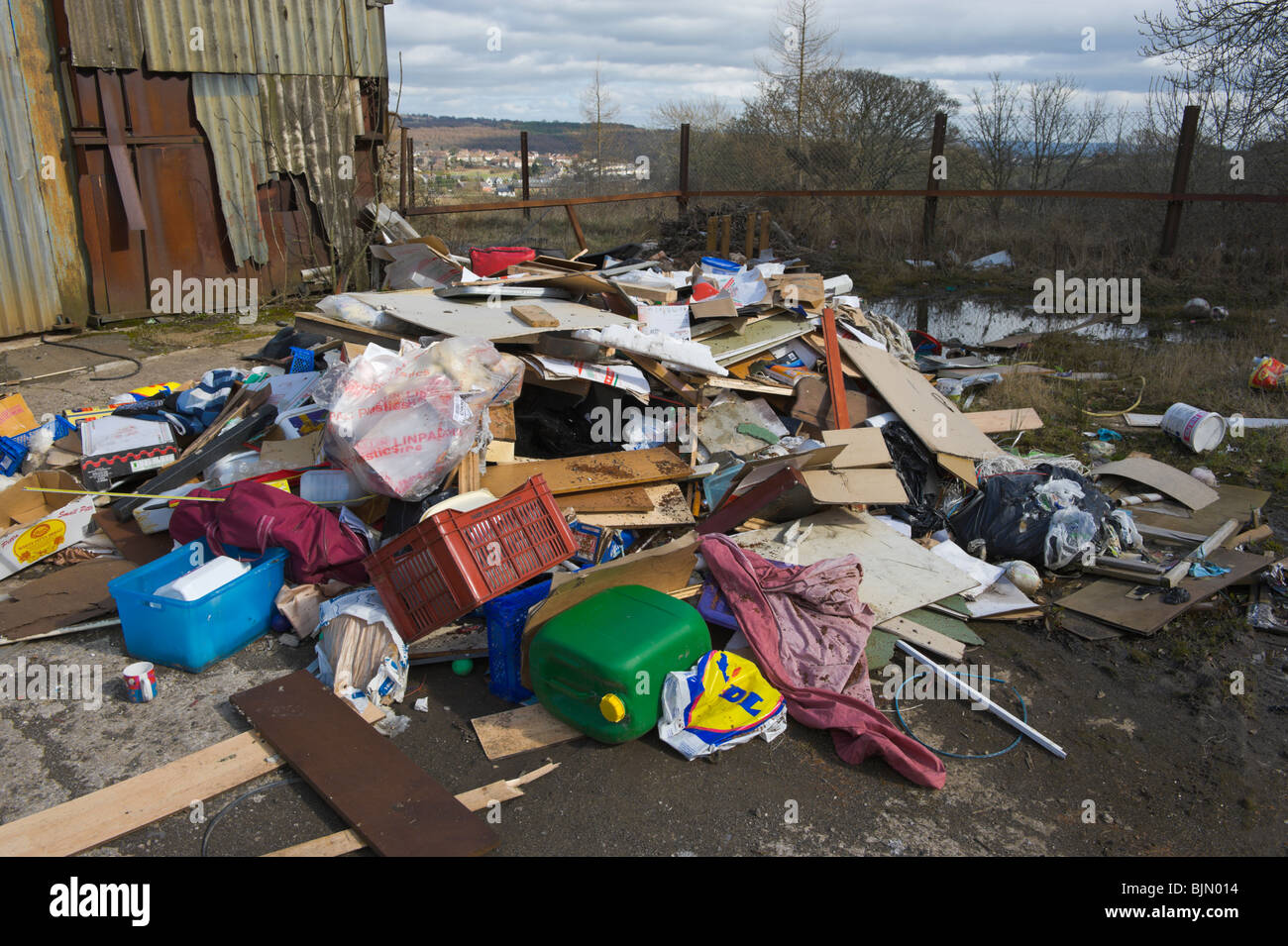 Flytipping of domestic household rubbish at derelict former engineering ...
