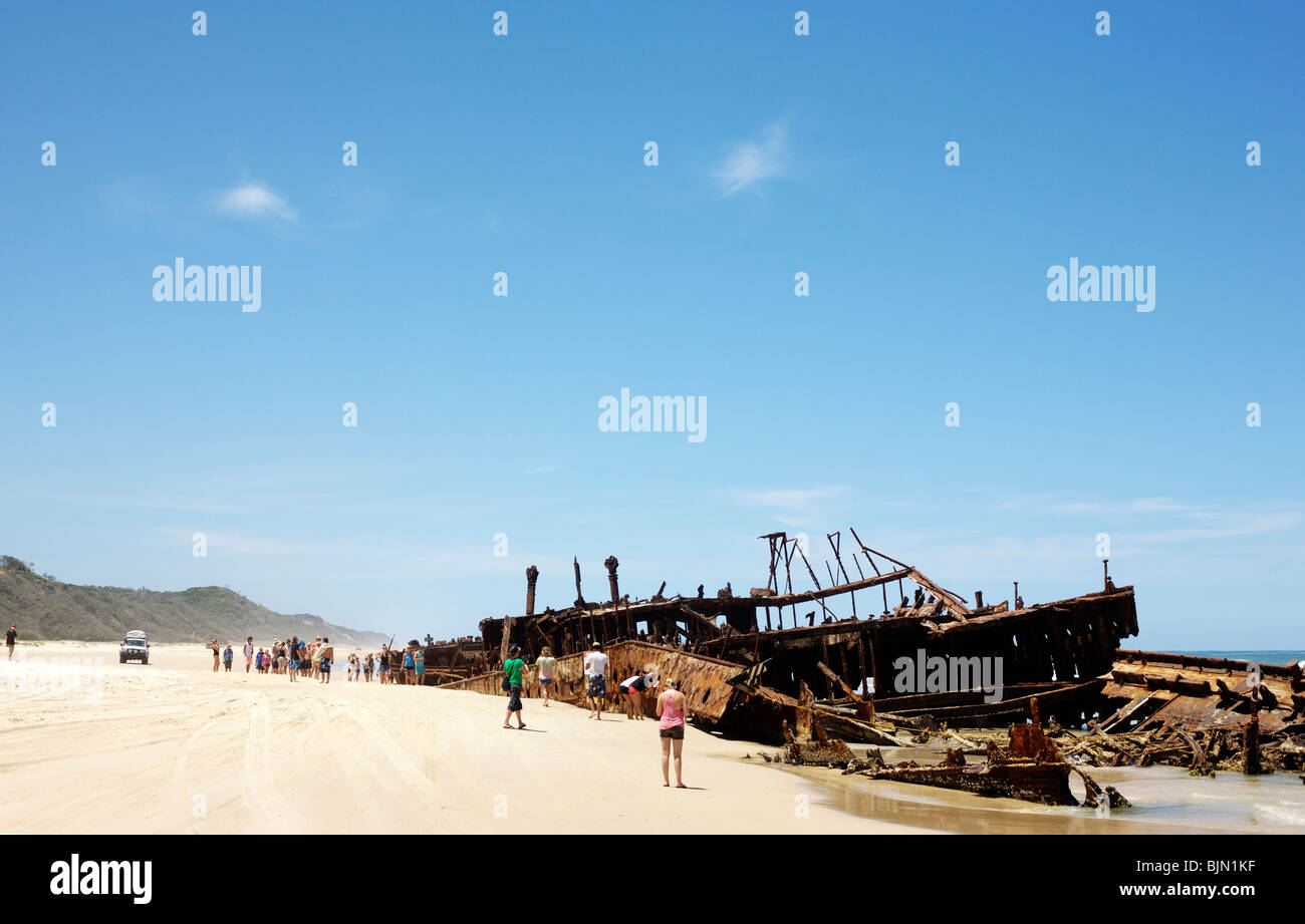 The wreck of the SS Maheno ship on Fraser Island in Australia Stock Photo