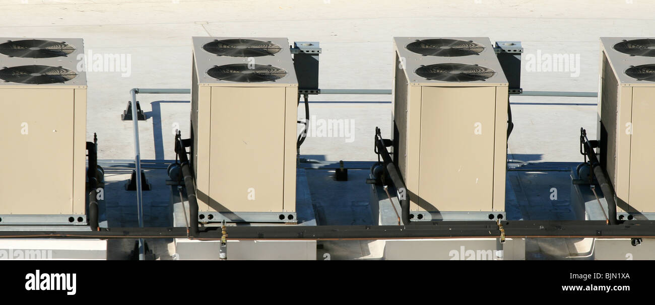 A row of high rise cooling units Stock Photo