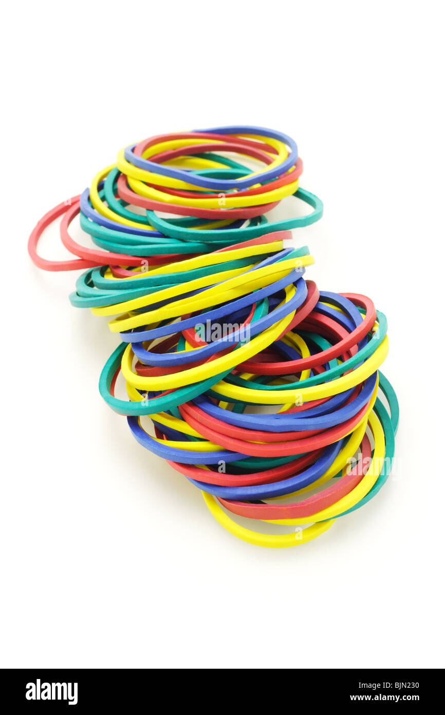 Colorful elastic rubber bands on white background Stock Photo Alamy